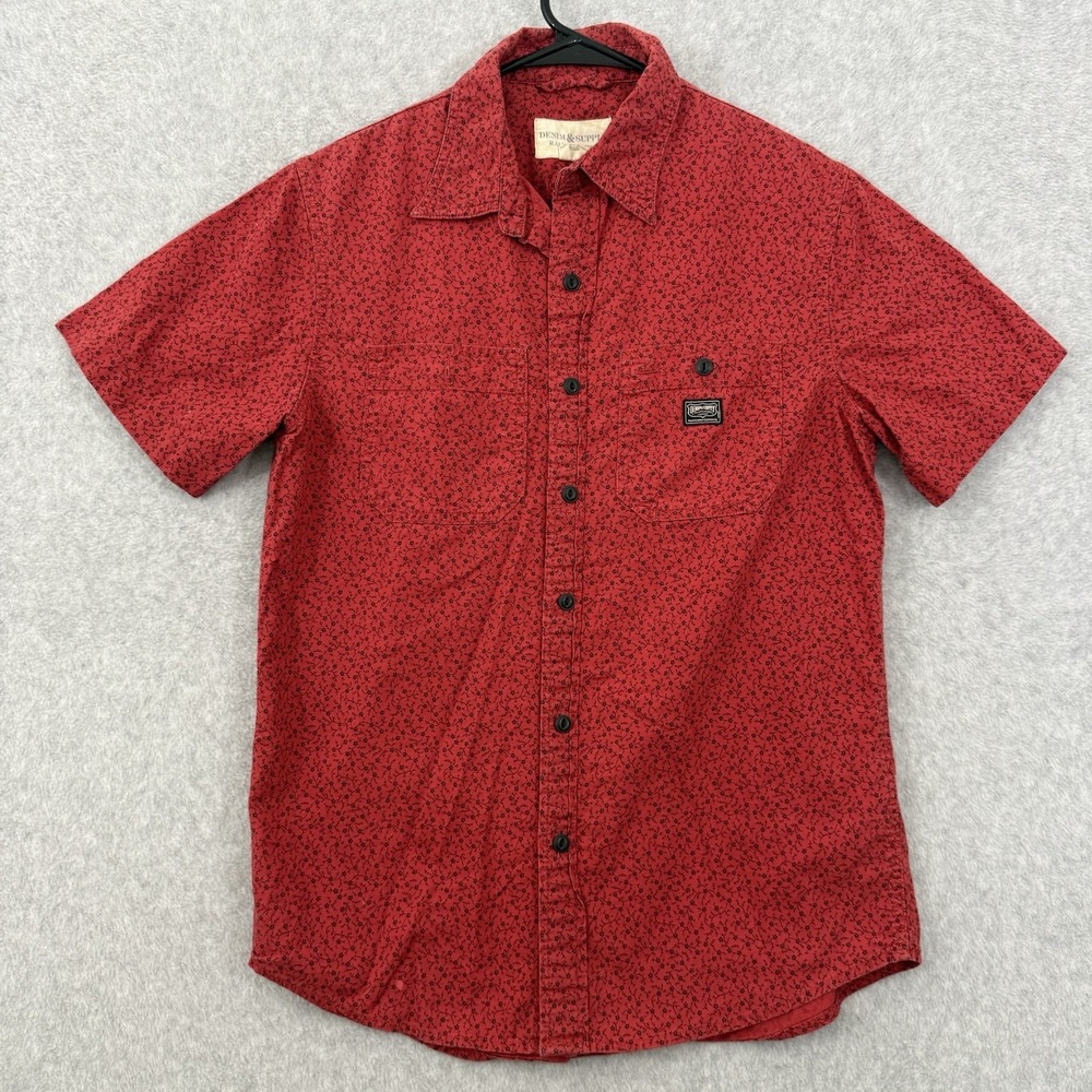 Denim & Supply Shirt Men S Red Floral Button Up Long Sleeve Rose Ralph Lauren